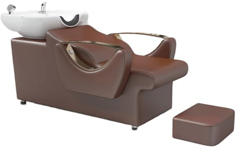 Salon Shampoo Bowl and Chair Set - Adjustable Base with Spray Hose and Detachable Footrest for Hair Washing