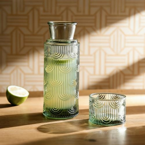 Gluckigluck - Caraffa in vetro con coperchio, set con tazza (630 ml) – vetro borosilicato, caraffa per comodino, per camera degli ospiti, bagno e soggiorno (verde)