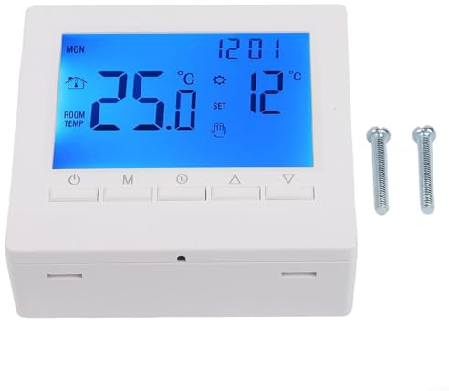 Termostato ambiente programmabile con display LCD con programmazione 5+2 settimane, sicurezza sicurezza bambini e funzione antigelo per regolazione sistema di riscaldamento