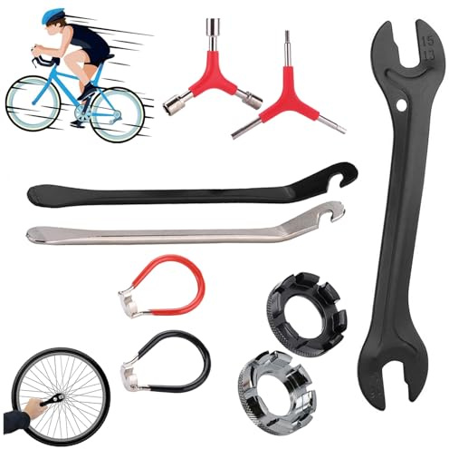 Hahace 9 Stück Fahrrad-Reifenheber-Set Y-Sechskantschlüssel Speichenschlüssel Speichenspanner Fahrrad Reifenheber Fahrrad Stark Robust Fahrradreifen Montagewerkzeug Fahrrad Reifenwechsel Werkzeug