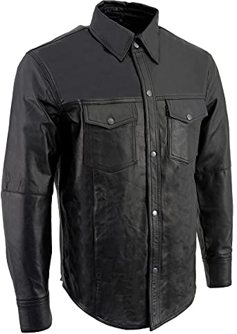 Milwaukee Leather LKM1600 Men's Black Lightweight Casual Biker Style Leather Shirt - 2X-Large
