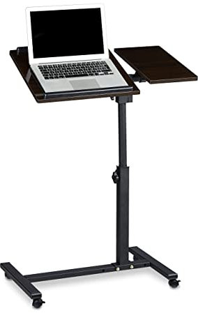 Relaxdays Tavolino da Laptop, Rotelle con Freni, Altezza Regolabile, HLP 95x60x40 cm, 2 Aste Antiscivolo, Nero