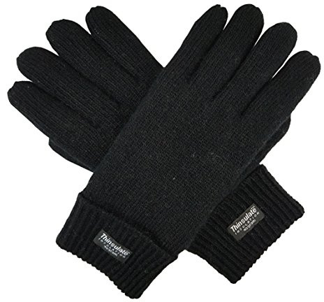 BRUCERIVER Men's Pure Wool Knitted Gloves with Warm Fleece Lining Size L/XL (Black)