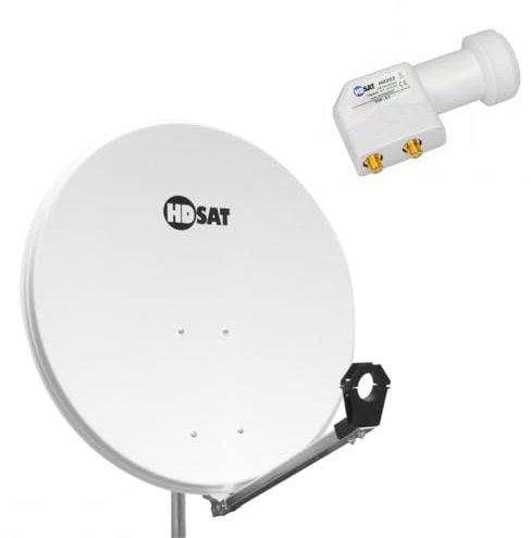 HDSAT Parabola satellitare in acciaio 80 cm + LNB Twin HD 4K 0,1dB ideale Astra Eutelsat