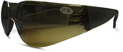 Bifocal Safety Glasses Clear or Tan Lenses UV Protection (+1.00, Brown)