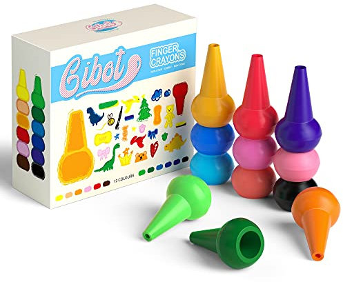 Gibot Kleinkinder Wachsmalstifte, Montessori Spielzeug, 12 Farben Buntstifte, Sicher Stapelbares Spielzeug, Geburtstags/Weihnachtsgeschenke für Kinder