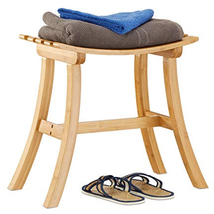Relaxdays Hocker aus Bambus, elegant geschwungener Sitzhocker f. Garderobe, Holzhocker HxBxT: 48 x 56 x 28,5 cm, natur