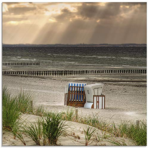 ARTland Wanddeko Glasbilder Wandbild Glas Bild einteilig 40x40 cm Quadratisch Strand Meer Landschaft Natur Ostsee Strandkorb Insel Poel Maritim T9ER