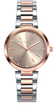 Viceroy Reloj Analógico Mujer de Acero Inoxidable - 31 mm - Movimiento de Cuarzo - Esfera Rosa con Circonitas - Recubrimiento Iónico Rosa - Resistente al Agua 5 ATM - Colección Chic – 40864-99