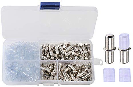 FOGAWA 120 Stück Regalbodenträger 5mm Bodenträger für Einlegeboden Halter Edelstahl Regalbodenhalter mit 120pcs Kunststoffkappe, Fachbodenträger für Glas Holzböden Regalboden Schrank Bücherregal