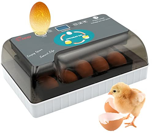 Brutmaschine Vollautomatisch, 12 Eier Vollautomatische Geflügelbrutmaschine mit Feuchtigkeitsanzeige, Eierbeleuchtung, Temperaturregelung & automatischer Eierwender, für Hühner Wachtel Ente Gans Pute