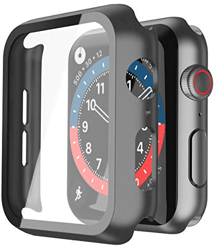 Misxi Hülle mit Displayschutz für 40mm Apple Watch SE3/SE2/SE/6/5/4 | 2 Stück, Harte PC-Schutzhülle, Gehärtet Displayschutzfolie, Kratzfest & Stoßfest, Ultradünn, Schwarz
