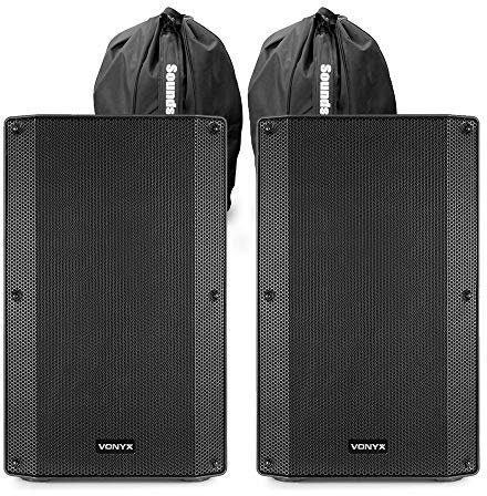 VONYX VSA150S 15 Inch Active/Passive PA Speaker System Kit - 1000W Bi-Amp Bluetooth Stereo Speakers with Mixer, USB MP3, Echo Effect, Guitar Input & Carry Bags for Live DJ Events & Parties