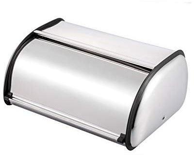 Bread Bin Roll Top Stainless Steel Silver Bread Loaf Canister Vintage Metal Bread Box Rolling Container Kitchen Home Food Storage (34x24x15cm)