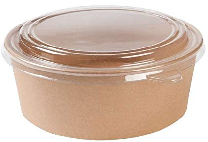 Thali Outlet - 50 x Small 16oz / 500ml Brown Kraft Salad Bowls Containers & Clear PP Lids - Poke Takeaway Food