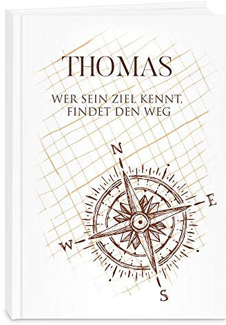 Maverton A5 Terminkalender undatiert - mit Aufdruck personalisiert - Planer Kalender 2021 2022 - Organizer mit Wochenplaner in Hardcover - Geschenk für Jungen Männer - weiß - Windrose