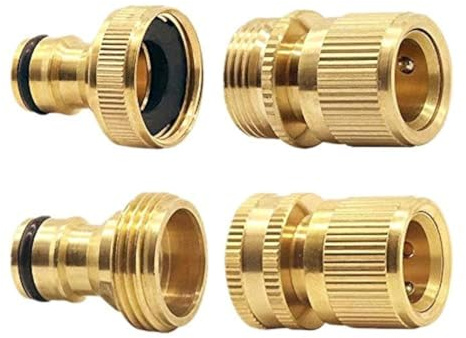 Shiwaki Kit de Conector de Manguera de jardín de latón, Conector de Grifo de Rosca Hembra de 3/4 Pulgadas y Adaptador de Conector rápido Macho (Juego de 4 Piezas)