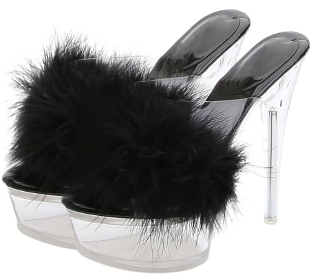 Holibanna Tacchi Alti Piuma Con Tacchi Alti Sandali Piattaforma Chiara Pantofole per le Donne Taglia 37, Nero , 39 EU