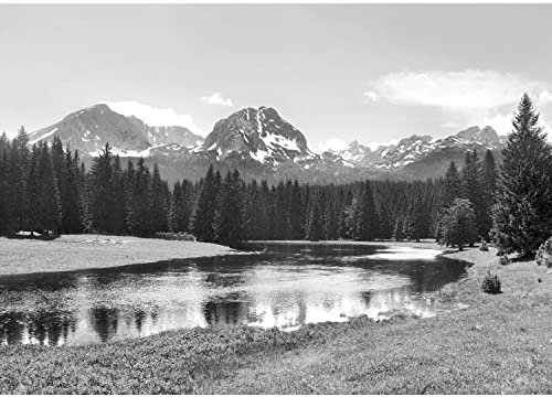 Runa Art Fototapete See Berge Natur Modern Vlies Wohnzimmer Schlafzimmer - Made in Germany - 308 x 220 cm Schwarz Weiss 9373010c