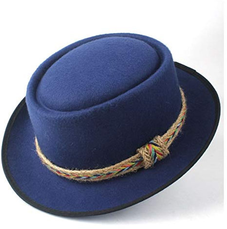 HHF Caps & Hüte Neue Art und Weise Männer Frauen Porkpie Wohnung Trilby Fascinator Hut-Dame-Tanz-Party-Jazz-Hut Gentleman Wohnung Filzhut Jazzhutes (Farbe : Blau)