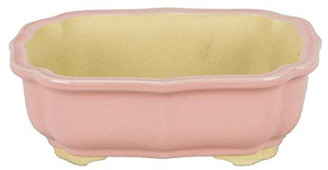 Ovale Bonsaischale aus rosa glasiertem Steinzeug 14x9,5x4,5 cm - A2