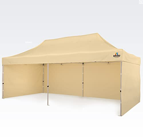 BRIMO Festzelt 100% Wasserdicht mit 3 Seitenteilen - 5 Jahre Garantie (3x6 m, Beige)