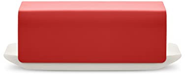 Alessi Mattina BG04 R Burriera di Design, Realizzata in Porcellana con Coperchio in Acciaio Inossidabile 18/10, Colorata con Resina Epossidica, Rosso