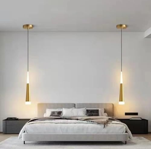 SXYSXYSXY LED5W Hängeleuchten Schlafzimmer Nachttisch Pendellampe Moderne Design Pendelleuchte Hängelampe Kronleuchter Höhenverstellbar 3000K Kronleuchter Für Wohnzimmer Treppen 5.6 * 45cm,Gold
