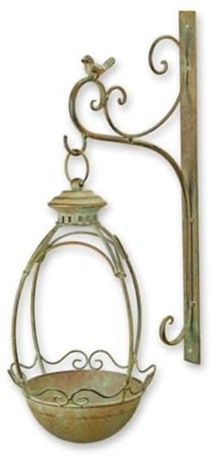 Casa Padrino Jugendstil Wand Vogeltränke Grün/Rost 16 x 30 x H. 52 cm - Metall Wand Vogelbad - Garten & Terrassen Deko Accessoires - Barock & Jugendstil Deko Accessoires