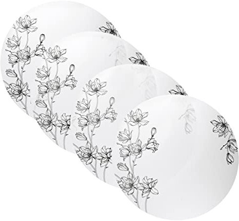 Waterdale Collection Beautiful Floral Acrylic Round Transparent Charger Plates with Floral Design Black Silver or Gold Pattern 35cm Diameter for Events Occasions (Silver)
