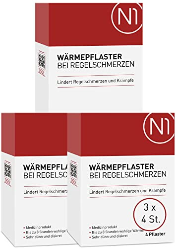 N1 Värmeplåster vanlig smärta 3 x 4 st – [medicinsk produkt med bevisad effekt] – lindrar smärtor och kramper – slappnar av magen – menstruations-värmebälte – värmeflaska ersättningsperiod