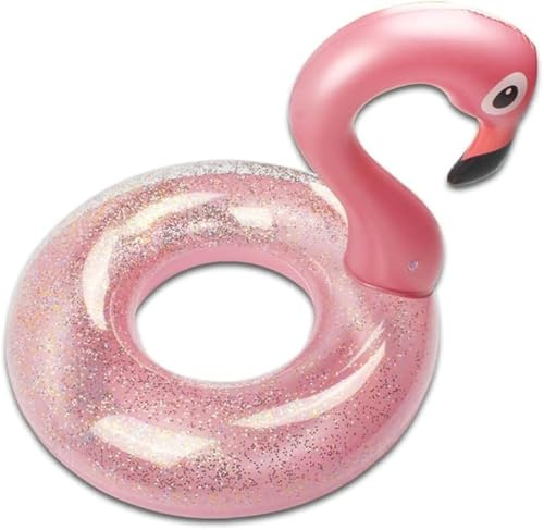 Aufblasbar Flamingo Schwimmring, Glitzer Rosa Schwimmring Luftmatratze Pool floaties, Pool Qufblasbar Ring, Erwachsene,Kinder für Poolparty Spielzeug (Rot-120)