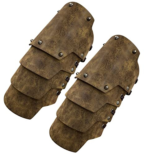 HiiFeuer Medeltida konstläder 4 lager armbågar Arm rustning, Handskar för medeltida legosoldater, Armskydd för riddare och bågskytt(Brons A)