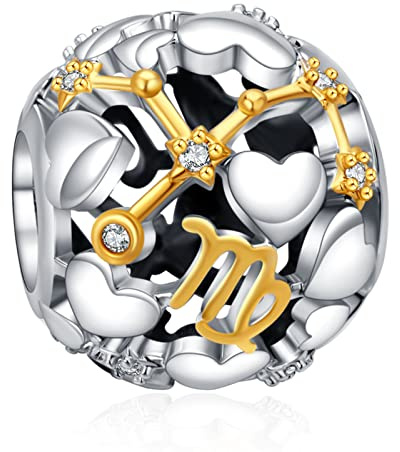 Annmors 925 Sterlingsilber Sternzeichen Bead Charms für Armband und Kette, für Pandora, Silber und Gold, Herz
