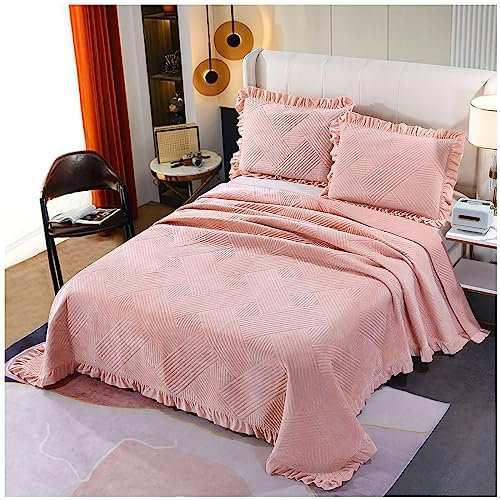 ZTGL Tagesdecke Baumwolldecke Mit 2 Kissenbezug, Kristallsamt Plüsch Bettüberwurf Patchwork Bettwäsche 3-TLG Weich & Komfort Gesteppte Decke Für Doppelbett,Rosa,Full/Queen 88x92