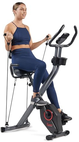 Sunny Health & Fitness Smart Folding X-Bike, Compact Home Exercise Bike for Indoor Use, Full-Body Low-Impact Workout, Cardio Training, 14-Level Magnetic Resistance, Bluetooth & Free SunnyFit App