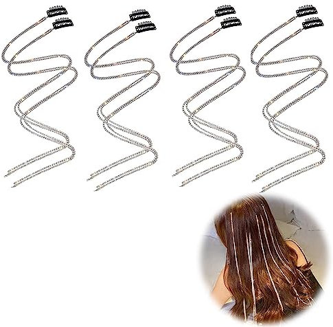 QIUMING 8 Stücke Strass Haarketten Für Frauen Quaste Haarspangen Ketten Silber Kristall Quaste Haarspange Kette glitzer Glitzer Strähnen Haare Für Den Täglichen Gebrauch von Mädchen(A)