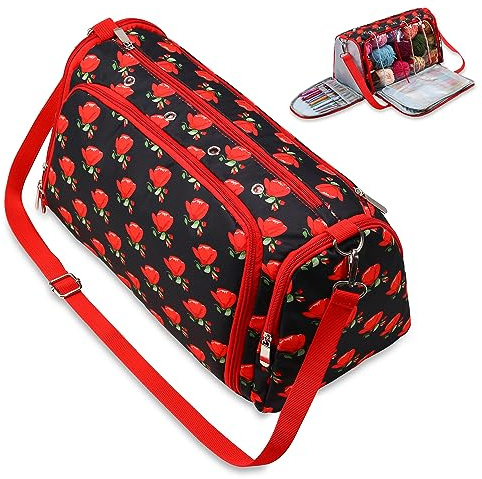 JOZEA Stricken Tasche Garn Tasche für Häkeln, Garn Tote Storage Organizer Portable einzelne Fächer für den Transport von unvollendeten Projekt