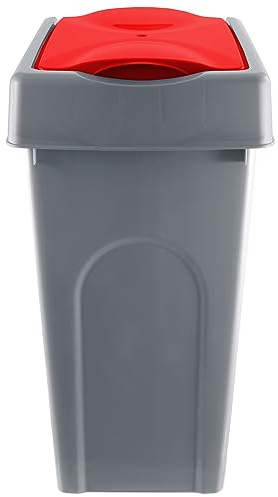 Muddy Hands 50 Litre Large Plastic Bin with Lift Top Lid Home Kitchen Rubbish Waste Recycling Dustbin (Red)