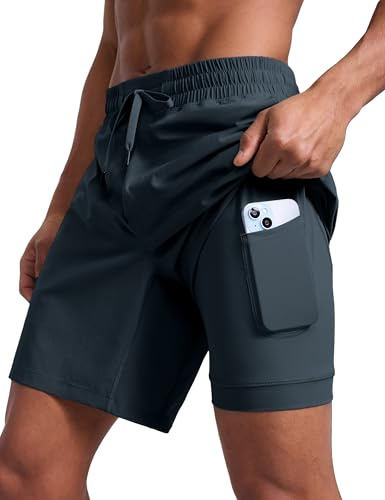 CRZ YOGA Herr 2-i-1 Löparshorts med foder - 18 cm Snabbtorkande för träning sport atletisk med fickor Sann marin L