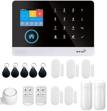 Safysoo Wireless WIFI + GSM Auto-dial Alarm Security System LCD Display Door Sensor PIR Motion Sensor Phone APP Remote Control Compatible with Alexa Google Home Voice Control Smart Home Alarm System