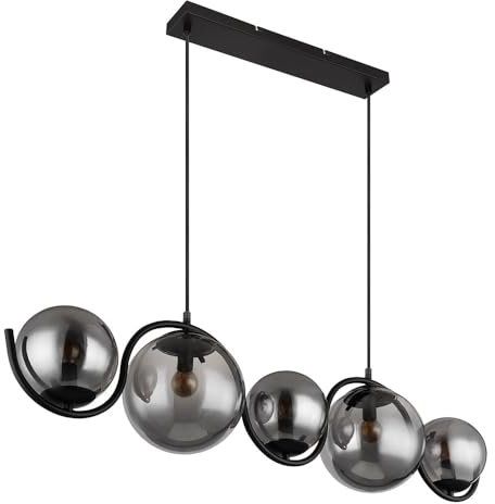 Hängeleuchte Kugeln rauch Esszimmerleuchte 5 Flammig Hängelampe schwarz, 5x E14 Fassungen, LxBxH 100x20x120 cm