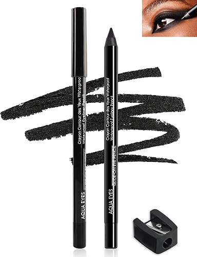 Lot de 2 eyeliner en gel noir mat imperméable - Crayon eyeliner crème longue durée avec aiguiseur - Crayon khôl crémeux lisse et imperméable pour femme