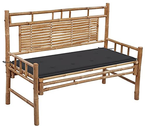 LAPOOH Gartenbank mit Auflage, Terrassenmöbel, Wetterfeste Bank, Garten Banken, Deko Bank,Outdoor Bank, Gartenmöbel, Sitzbänke, Parkbank, Friesenbank, 120 cm Bambus