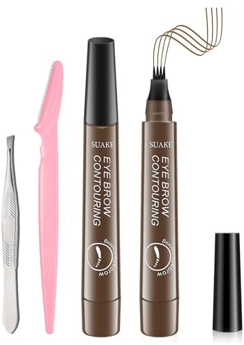 TaimeiMao 2 Stück Augenbrauenstifte Flüssig Augenbrauenstifte Wasserdicht Microblading mit Vier Haarnadelspitzen Fleckenbeständig Lange Haltbarkeit Dunkelbraun