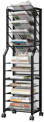 Simple Trending 12 Tier Rolling File Cart, Desk File Organizer with Sliding Trays and Metal Mesh Paper Letter Storage Multi Functional Rolling Clutter Cart for Office, Home, School, Black