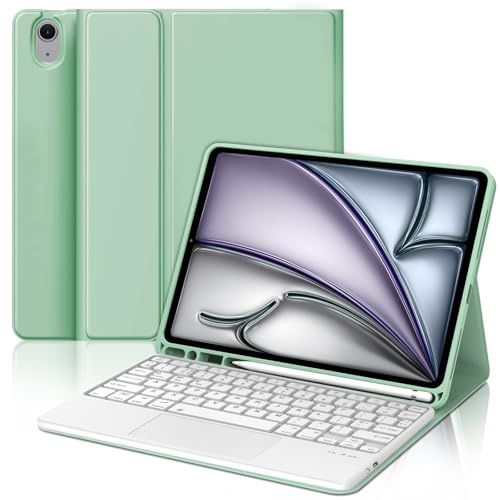 IVEOPPE Keyboard Case for iPad Air 11'' (M2 2024/M3 2025)- UK Layout Keyboard for iPad Air 5th/ 4th- Detachable Bluetooth Keypad, Case with Touchpad Keypad, Light Green