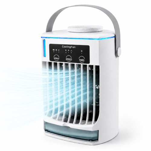 Aire Acondicionado Portátil, Enfriador de Aire Evaporativo USB, Velocidades de Viento Ajustables, Enfriador de Aire Pequeño para el Hogar, Camping, Oficina