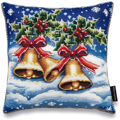 Lfynior Stickset für Kreuzstichkissen Weihnachten Stickkissen mit Muster 45X45cm Stickpackung Stickset Kreuzstich Kissen zum Basteln Stickkissen Stickpackung mit Vorgedruckt Kreuzstichmotiv