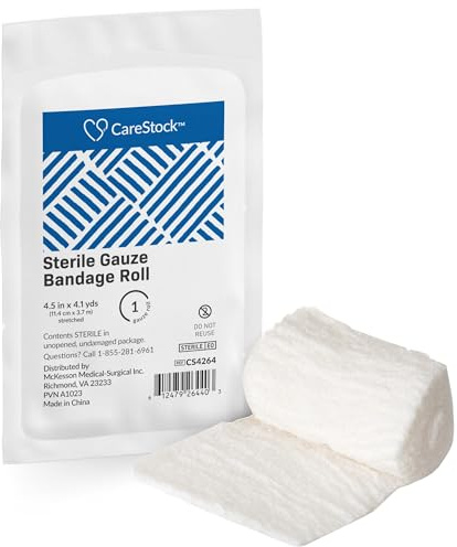 CareStock Gauze Rolls Bandage [Pack of 1] 4-1/2 in x 4-1/10 yds, Sterile Gauze Pads, Rolled Cotton Dressing, First Aid Wrap, Medical Grade Supplies
